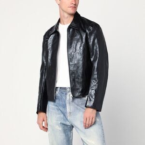 Our Legacy Black Leather Zip Jacket Men
